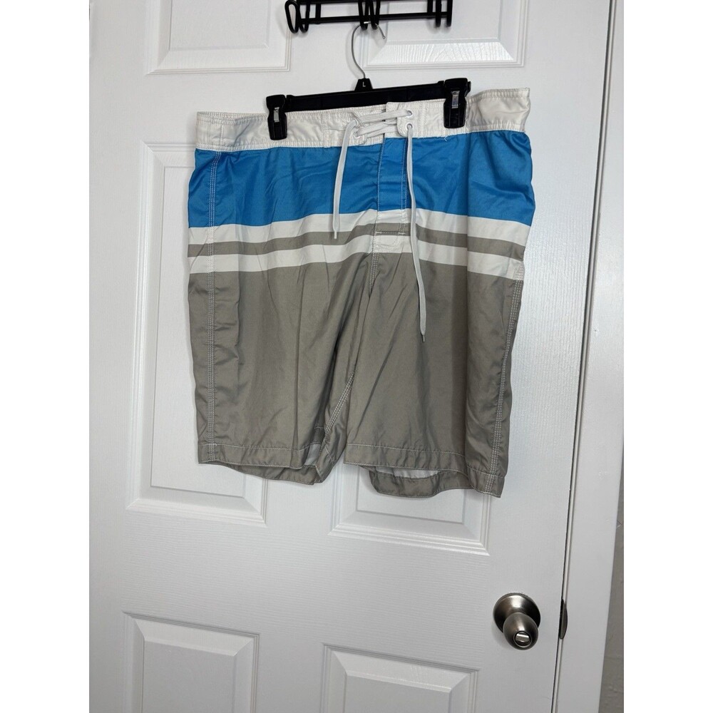 VTG Y2K Size XL Old Navy Swim Trunks Blue White Tan Colorblock Board Shorts